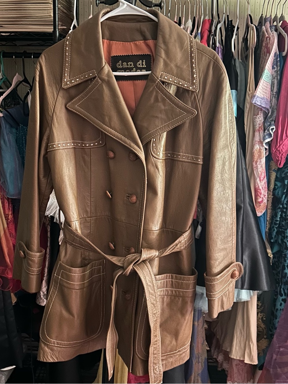 Dan di Modes Vintage 70’s Leather Coat Western Boho Belted Brown - Picture 2 of 13